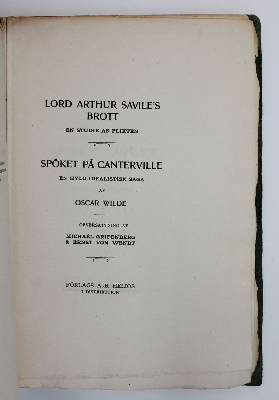LORD ARTHUR SAVILE'S BROTT: En Studie Af Plikten; SPOKET PA CANTERVILLE: En Hylo-Idealistisk Saga. [Lord Arthur Savile's Crime and The Canterville Ghost] -  image 3