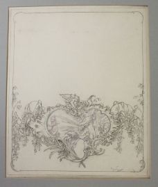 DRAWING OF A SAINT WITH CHERUBS WITHIN AN ELABORATE BORDER