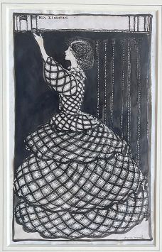 EX LIBRIS DESIGN: WOMAN IN A PLAID DRESS.
