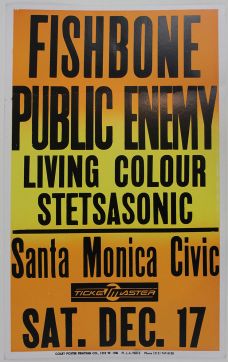 ORIGINAL CONCERT POSTER FOR THE LEGENDARY PUBLIC ENEMY PERFORMANCE AT THE SANTA MONICA CIVIC AUDITORIUM.