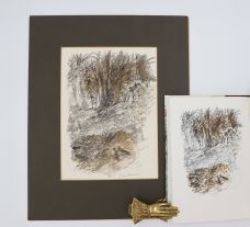 ORIGINAL WATERCOLOUR BY JOHN LAWRENCE ILLUSTRATING WATERSHIP DOWN [with] AN AUTHOR SIGNED, FIRST EDITION OF THE BOOK