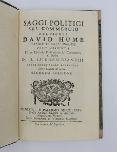 SAGGI POLITICI SUL COMMERCIO DEL SIGNOR DAVID HUME.