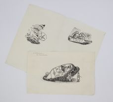 THREE ORIGINAL PEN AND INK DRAWINGS ON PAPER