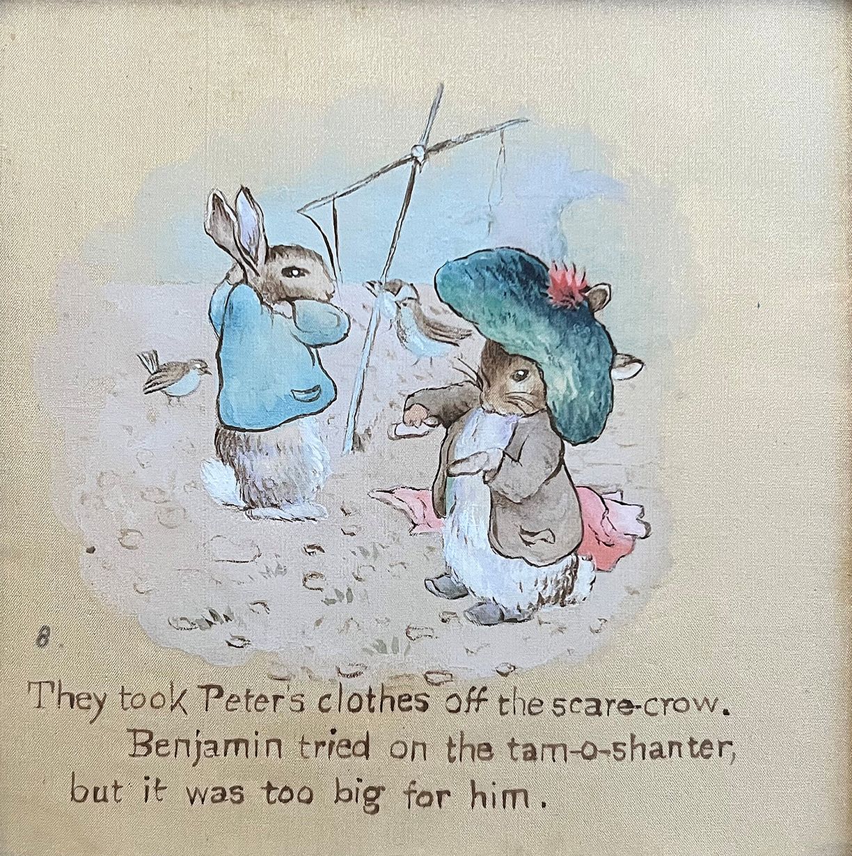 AN ORIGINAL ILLUSTRATION FROM THE TALE OF BENJAMIN BUNNY: 'THEY TOOK PETER'S CLOTHES OFF THE SCARECROW'. -  image 2
