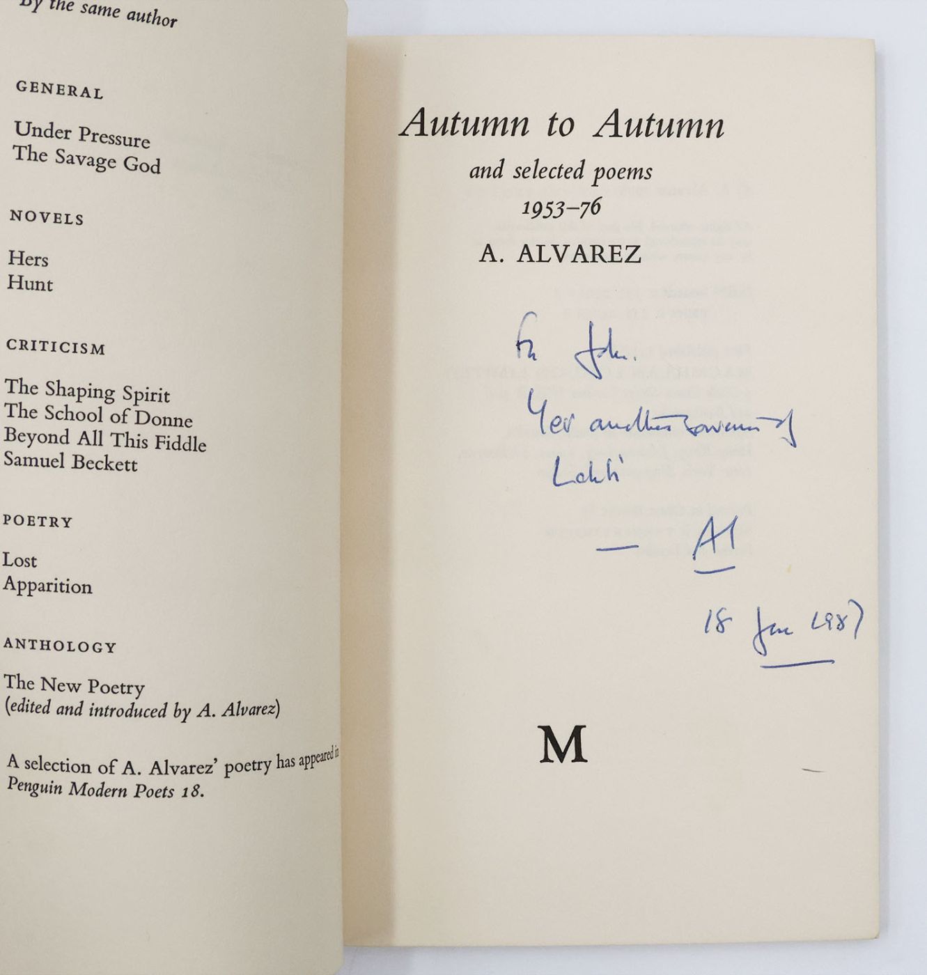 AUTUMN TO AUTUMN AND SELECTED POEMS 1953-1976 -  image 2