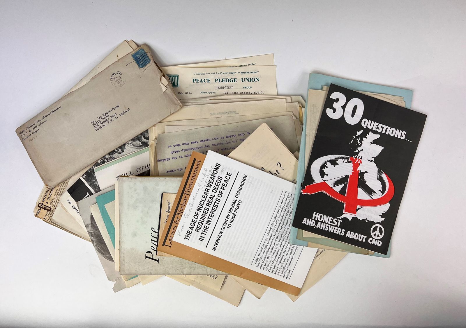 COLLECTION OF LETTERS, PUBLICATIONS AND EPHEMERA RELATING TO THE INVOLVEMENT OF JON WYNNE-TYSON IN THE BRITISH PACIFIST MOVEMENT -  image 1