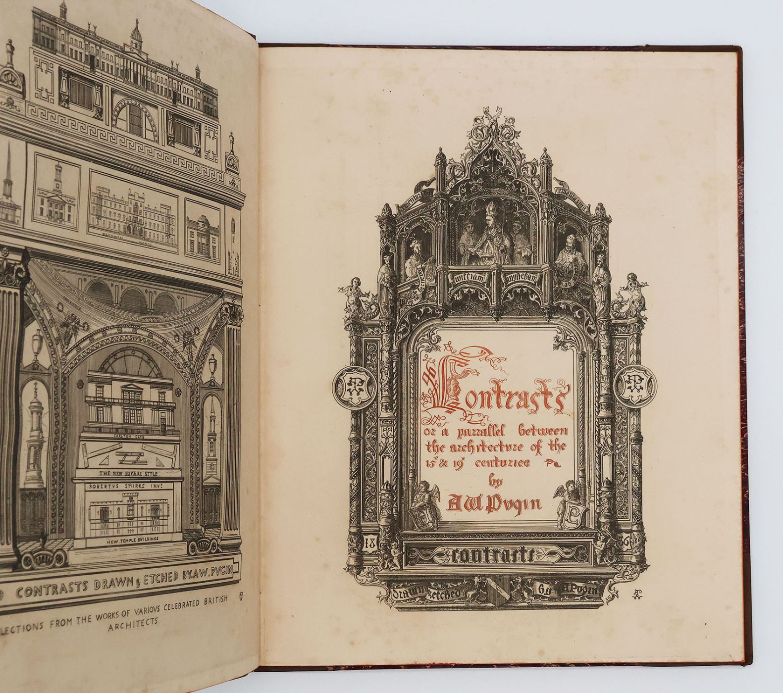 CONTRASTS; OR A PARRALLEL BETWEEN THE NOBLE EDIFICES OF THE FOURTEENTH AND FIFTEENTH CENTURIES, AND SIMILAR BUILDINGS OF THE PRESENT DAY; SHEWING THE PRESENT DECAY OF TASTE, -  image 1