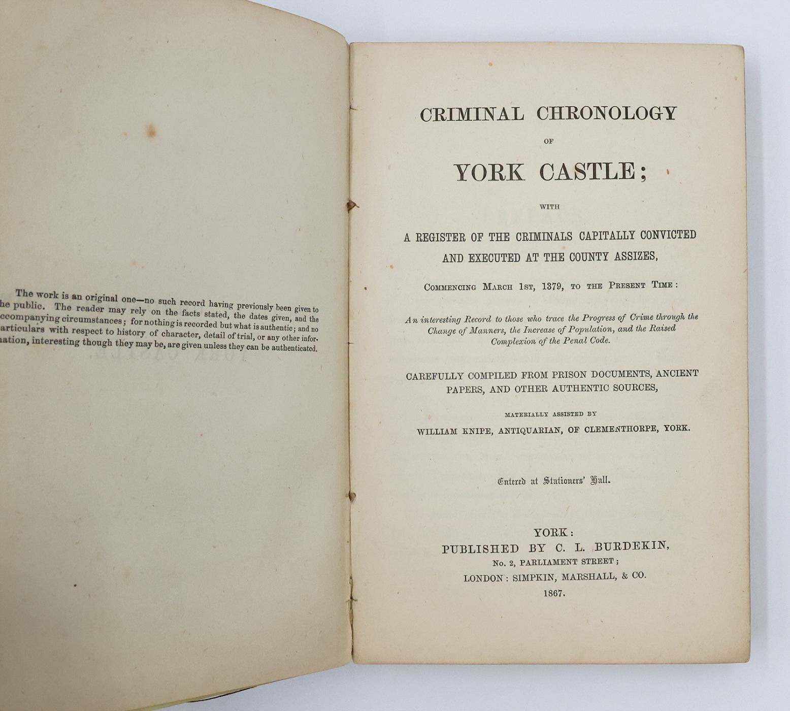 CRIMINAL CHRONOLOGY OF YORK CASTLE; -  image 2