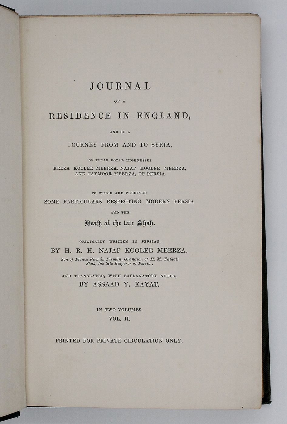 JOURNAL OF A RESIDENCE IN ENGLAND, And of a Journey from and to Syria of Their Royal Highnesses Reeza Koolee Meerza, Najaf Koolee Meerza, and Taymoor Meerza, of Persia. -  image 5