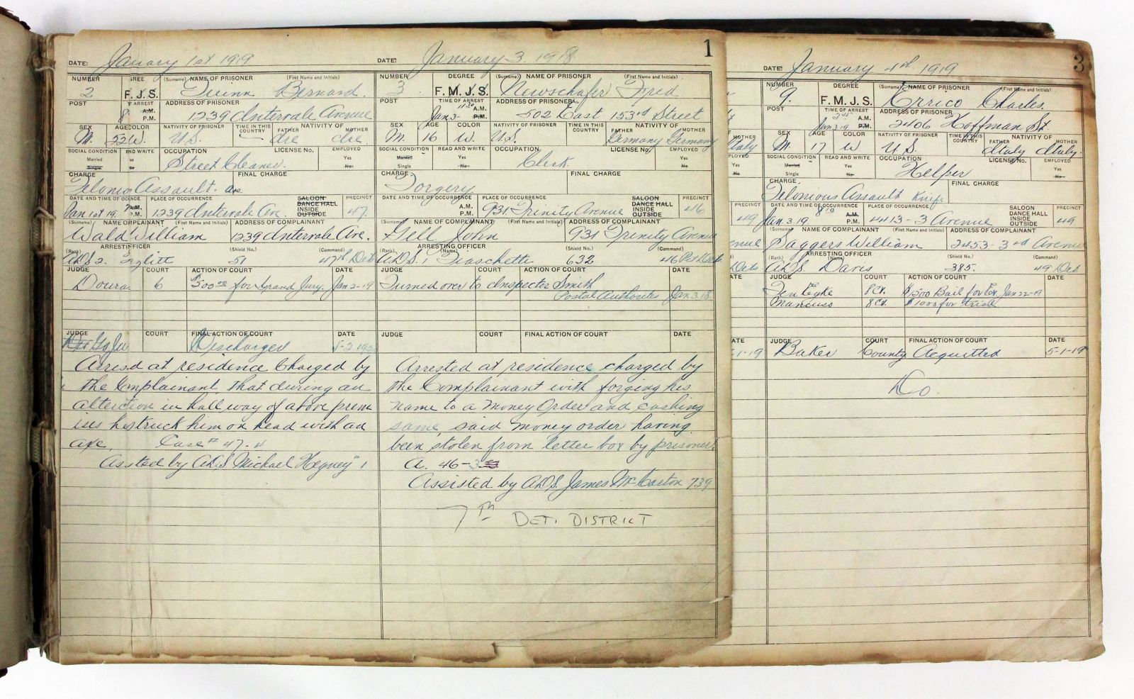 [MANUSCRIPT POLICE LOG BOOK, DETAILING 1,500 CRIMES COMMITTED BETWEEN 1919-1920] -  image 2