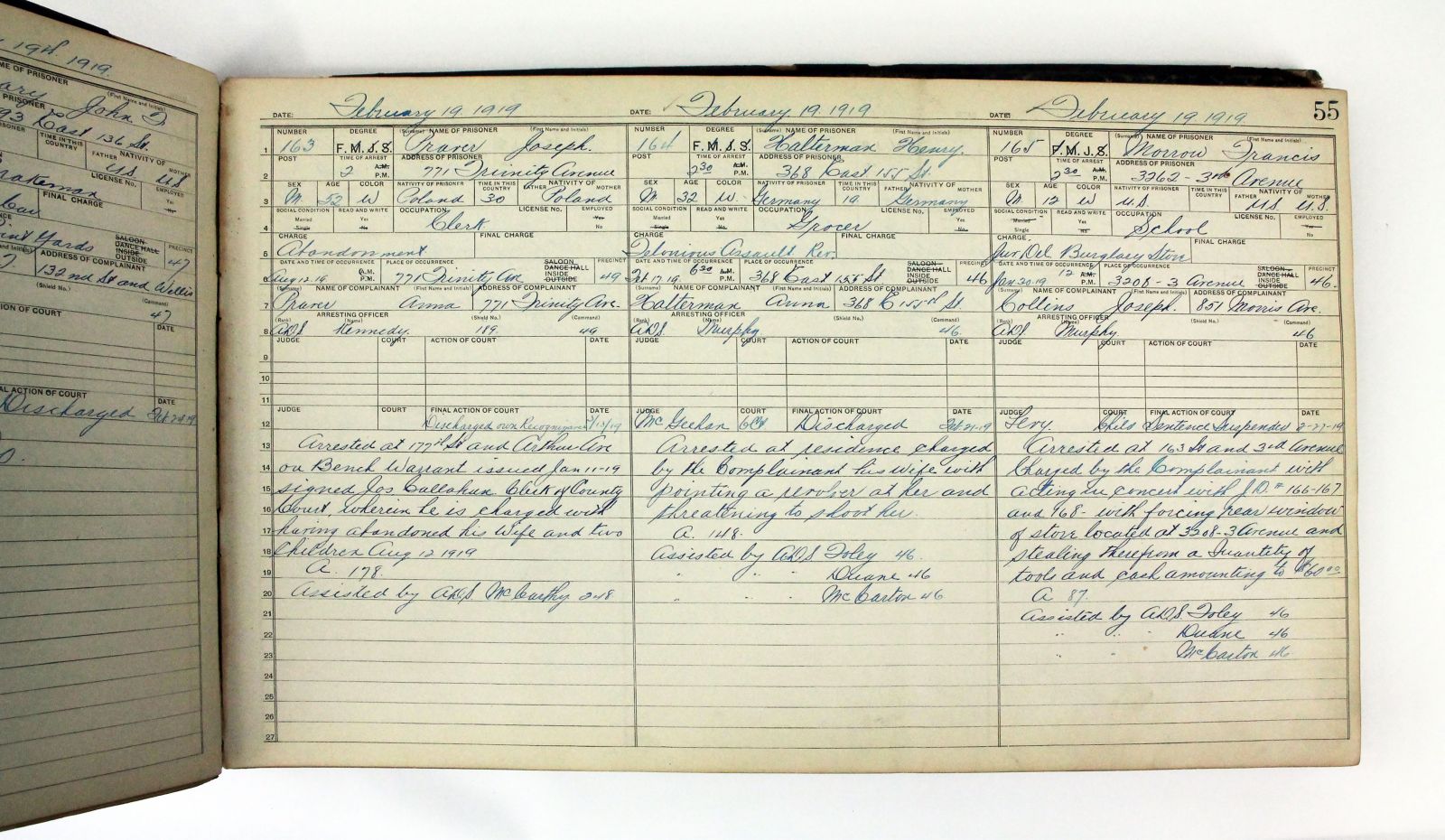 [MANUSCRIPT POLICE LOG BOOK, DETAILING 1,500 CRIMES COMMITTED BETWEEN 1919-1920] -  image 3