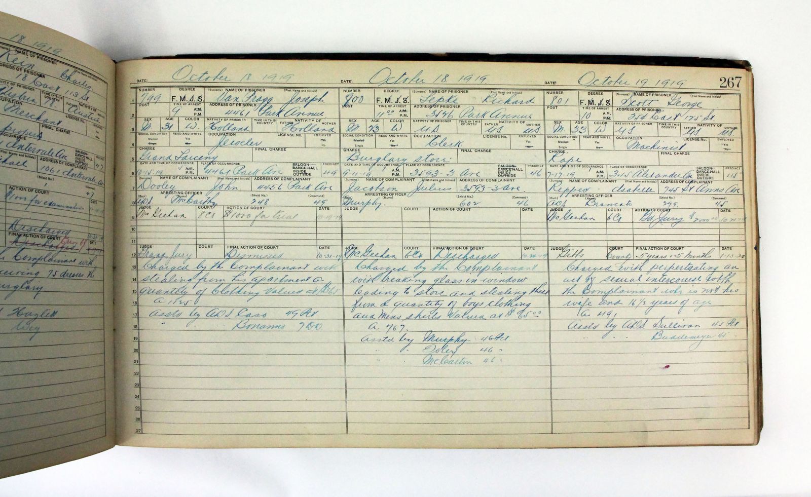 [MANUSCRIPT POLICE LOG BOOK, DETAILING 1,500 CRIMES COMMITTED BETWEEN 1919-1920] -  image 5