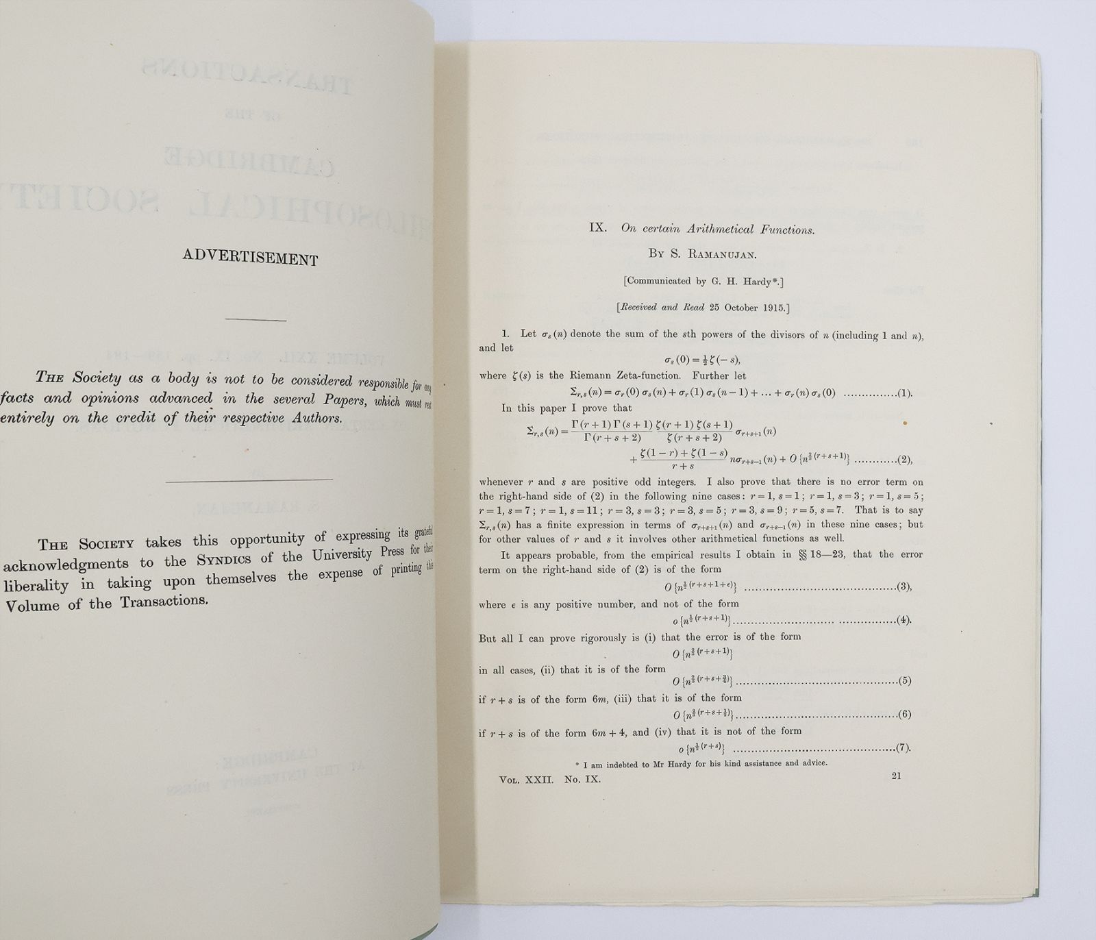 ON CERTAIN ARITHMETICAL FUNCTIONS: -  image 3