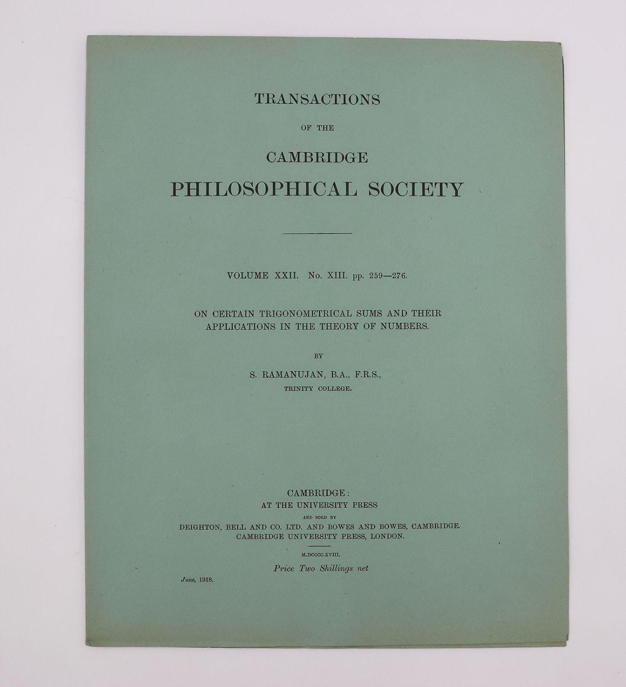 ON CERTAIN TRIGONOMETRICAL SUMS AND THEIR APPLICATIONS IN THE THEORY OF NUMBERS: -  image 1