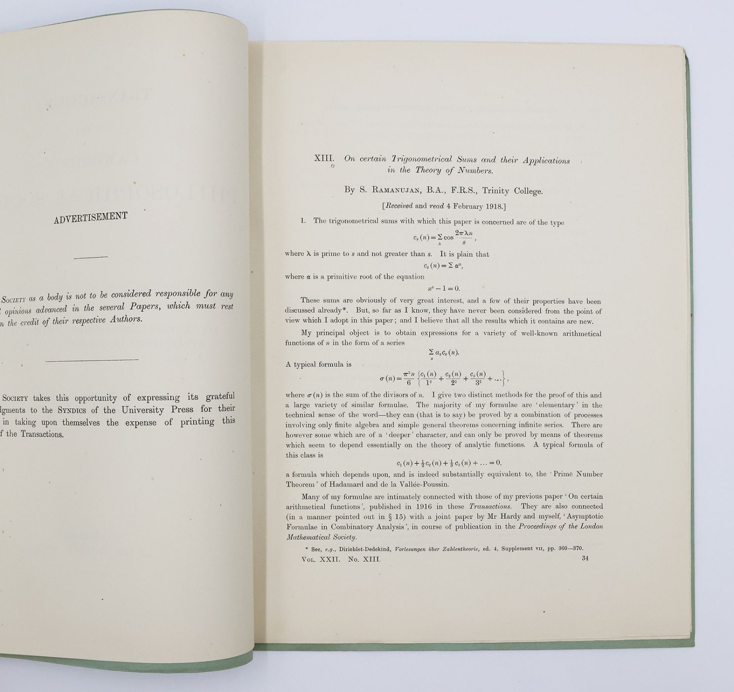ON CERTAIN TRIGONOMETRICAL SUMS AND THEIR APPLICATIONS IN THE THEORY OF NUMBERS: -  image 3