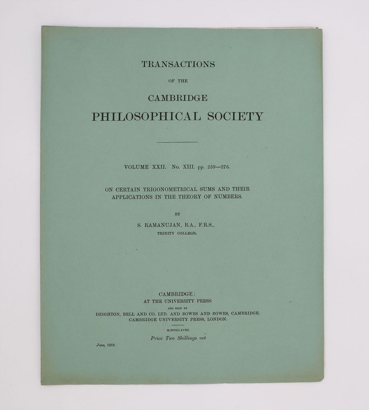 ON CERTAIN TRIGONOMETRICAL SUMS AND THEIR APPLICATIONS IN THE THEORY OF NUMBERS: -  image 1