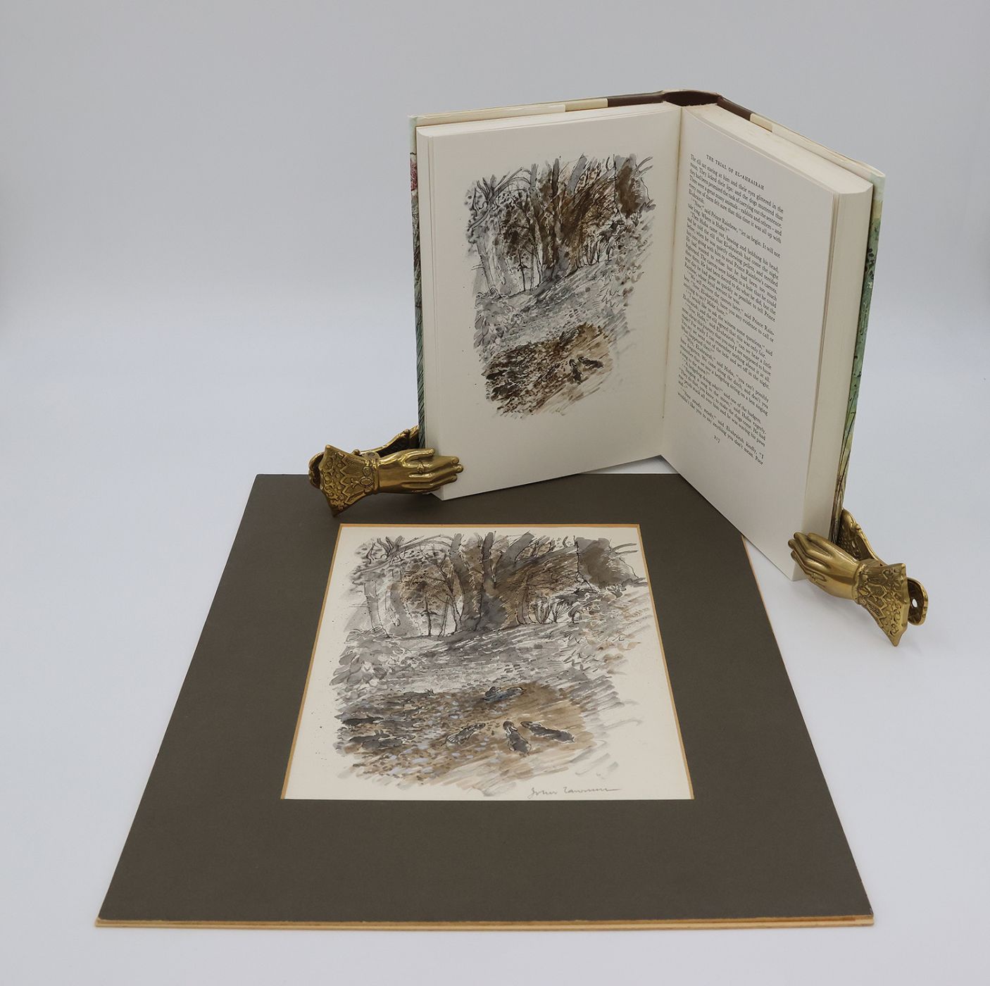 ORIGINAL WATERCOLOUR BY JOHN LAWRENCE ILLUSTRATING WATERSHIP DOWN [with] AN AUTHOR SIGNED, FIRST EDITION OF THE BOOK -  image 2