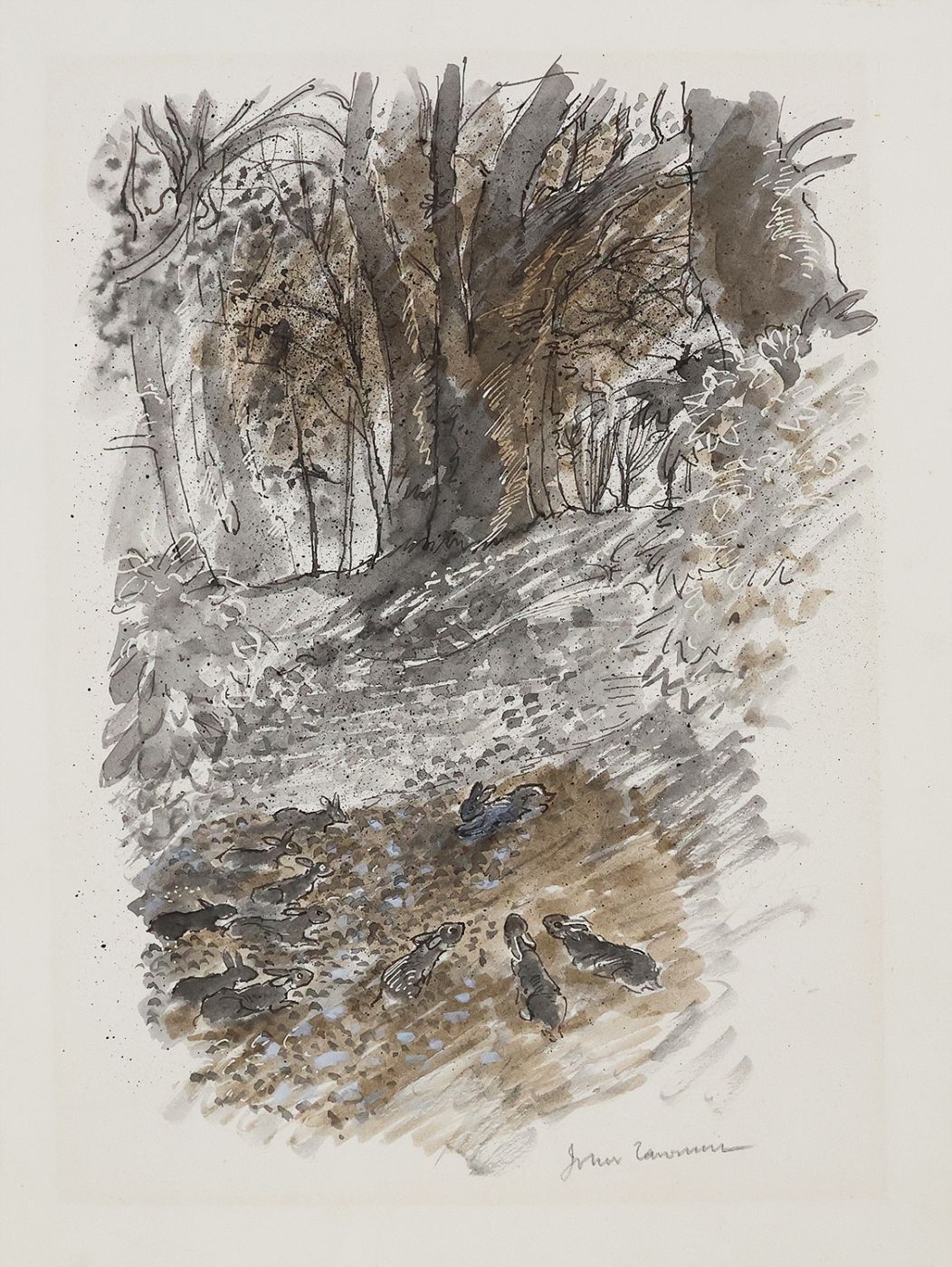 ORIGINAL WATERCOLOUR BY JOHN LAWRENCE ILLUSTRATING WATERSHIP DOWN [with] AN AUTHOR SIGNED, FIRST EDITION OF THE BOOK -  image 4