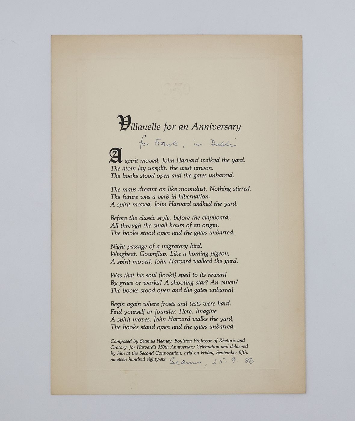 VILLANELLE FOR AN ANNIVERSARY. -  image 1